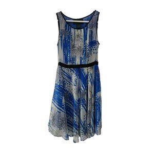 Miss Wu Jason Dress Pleated Floral Blue Chiffon Sleeveless 6 Fairy